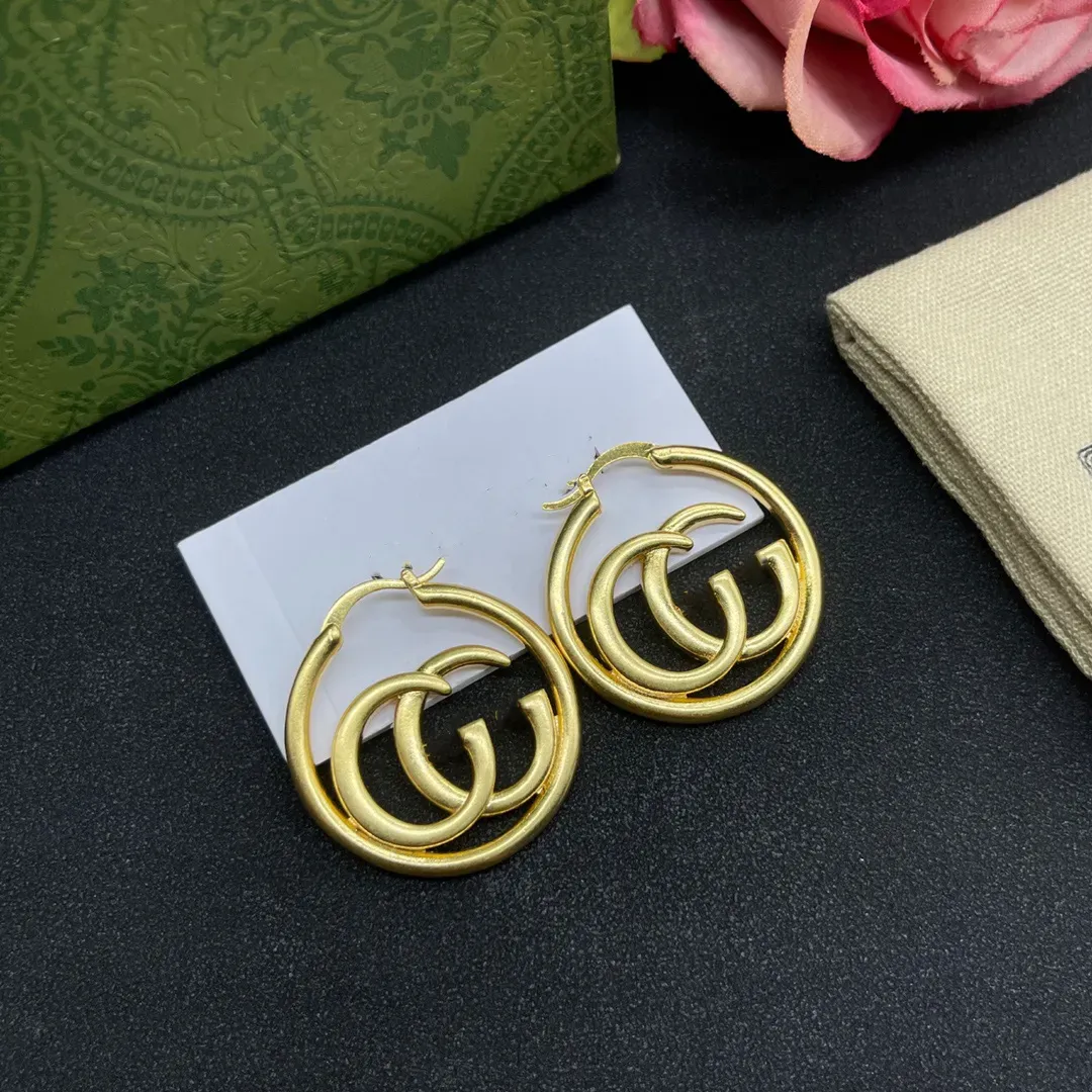 Boucles d'oreilles créoles en or 18 carats célèbres de marque de luxe avec double lettre clou suspendu ggity boucle d'oreille géométrie femmes longues boucles d'oreilles gland bijoux de fête de mariage