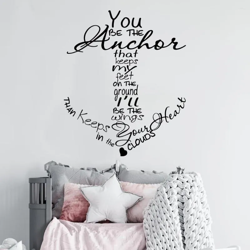 Adesivos de parede grande âncora náutica adesivo de citação inspiradora quarto de bebê quarto infantil família amor coração decalque decoração do quarto