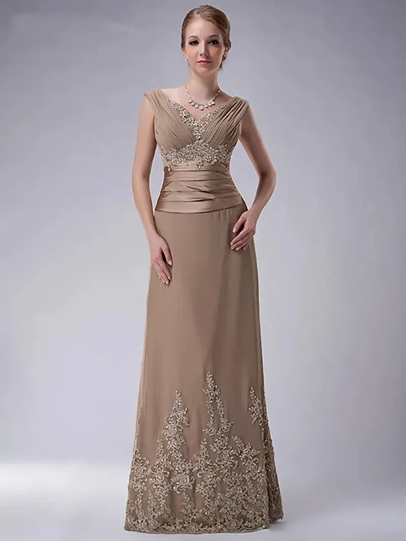 brown mother of bride dress Scoop Neck A Line Tea Length Mother of the Bride Dress