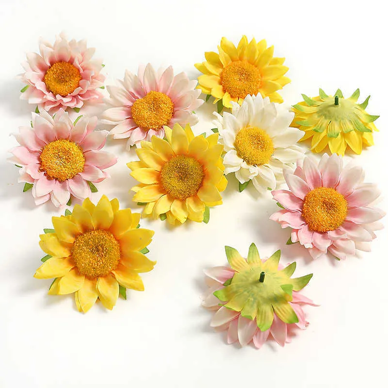 Dried Flowers 10Pcs Sunflower Artificial Heads 9cm Fake for Home Decor Garden Wedding Decoration DIY Craft Garland Accessories