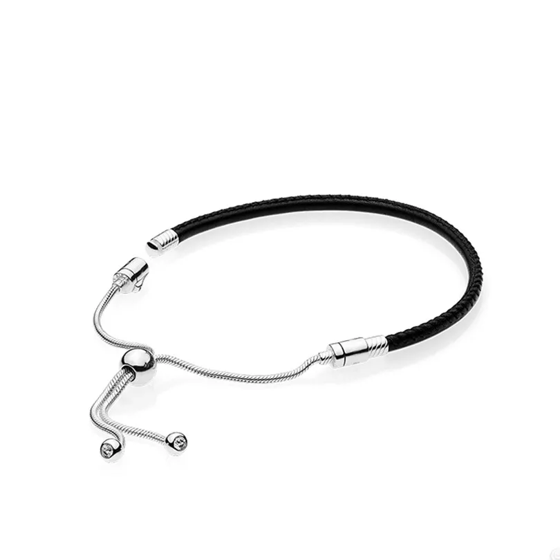 Moments zwart lederen schuifarmband voor pandora 925 sterling zilveren armbanden ontwerper sieraden voor vrouwen vriendin cadeau luxe armband met originele doos