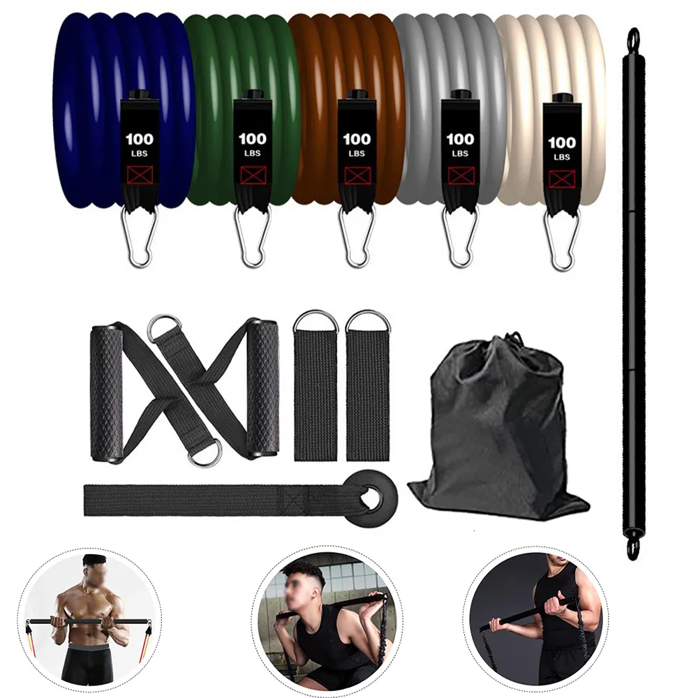 Resistance Bands 500LBS Fitness Latex Pull Rope Pilates Bar Kit Set Bodybuilding Elastic Workout Gym Equipment 230617