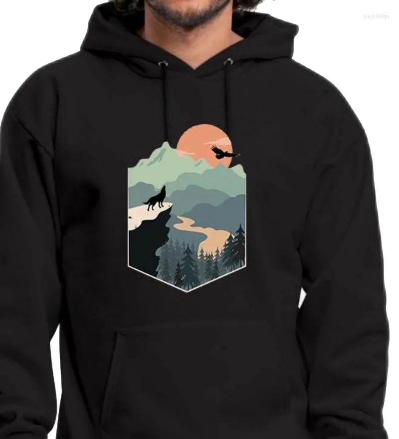 Erkek Hoodies Geniş Dağ Nehri Peyzaj Tasarımı Polar Hoodie Erkekler Modaya Modaya Desen Etkinlikler Yenilik Özelleştirilebilir Sweatshirt