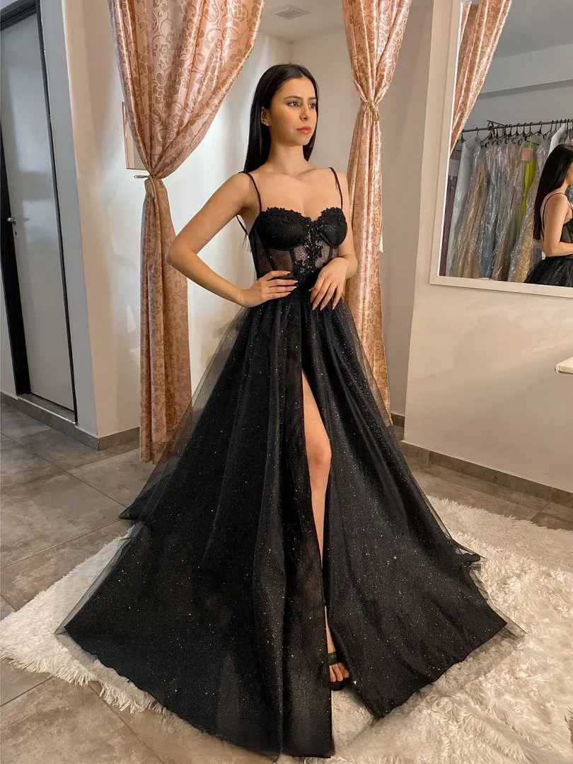 Black Spaghetti Strap Prom Dress With Glitter... From Bestoffers, $288.17 | DHgate.Com Black Spaghetti Strap Prom Dress With Glitter... From Bestoffers, $288.17 | DHgate.Com