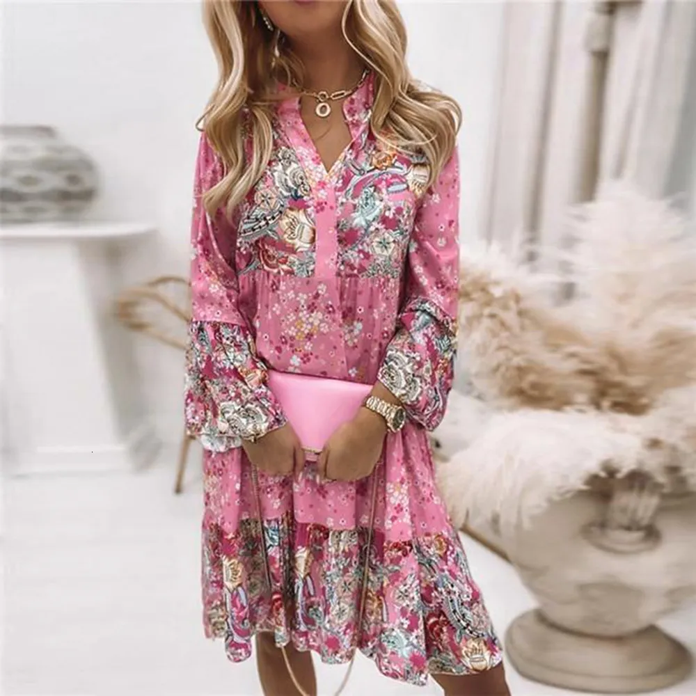 Womens Floral Print Mini Dress - Summer V-Neck Sundress, Long Sleeve Smock  Dress, Casual Holiday Beach Dresses for Ladies from Dhgate Basic & Casual  Dresses