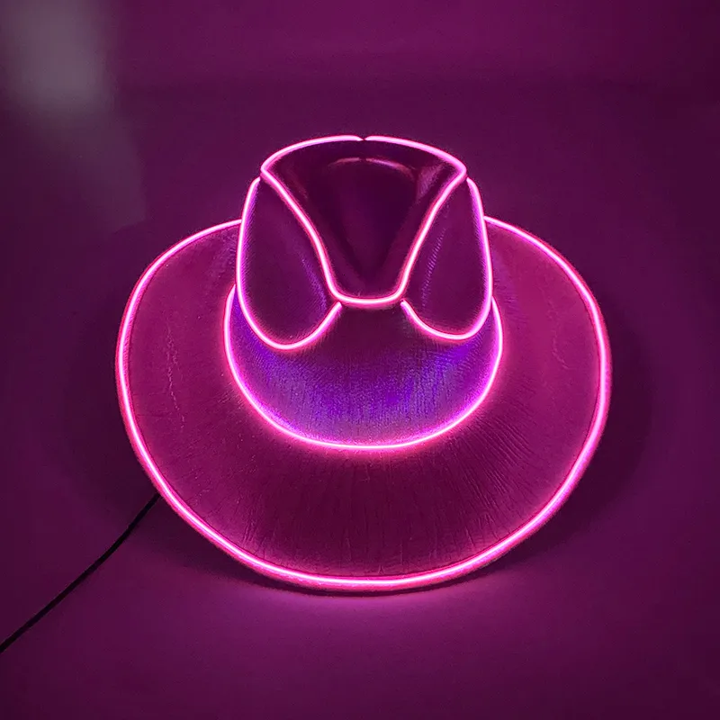 Novelty Games Glowing Cowboy Cap Neon LED Decor Supplies Fashion For Outdoor Cowgirl Hat Party Light Up In The Dark 230617