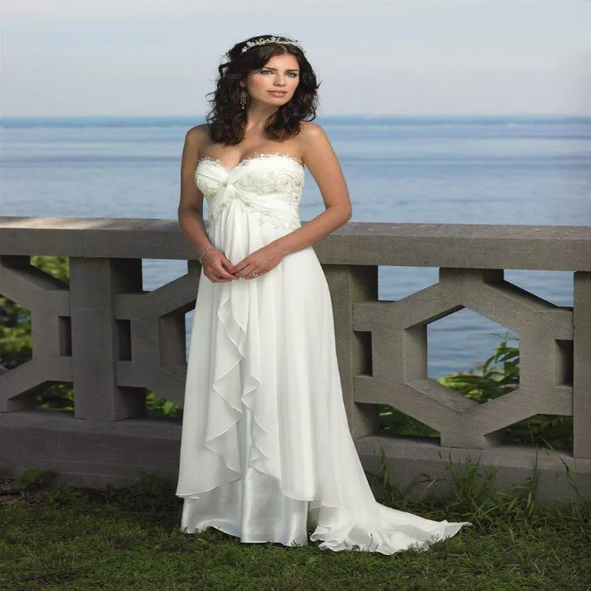 2021 White Ivory Elegant A-Line Sweetheart Chiffon Wedding Dresses Applices Pärled Plus Size Party Brudklänningar BM54287U