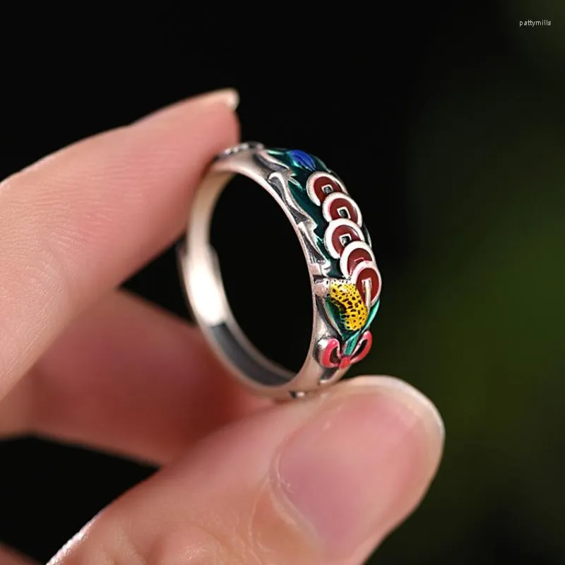 Cluster Ringe Rt Silber Farbe Guochao Fünf Kaiser Geld Emaille Ring Für Männer Und Frauen Licht Luxus Retro Nationalen Stil kupfer Münze