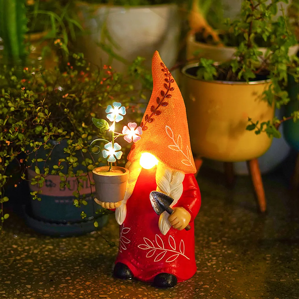 Decorações de jardim Solar Cartoon Resin Lamp Solar Garden Decoration Light Dwarf Statue Lanterna ao ar livre Prop Holiday para Festival Holiday Ornaments 230617