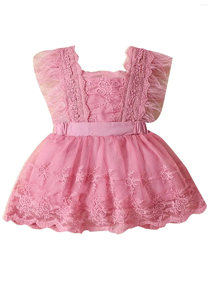 Vestidos de menina da criança da criança verão bonito renda doce vestido floral chique manga pena casual sólido fresco roupas de princesa para festa festival