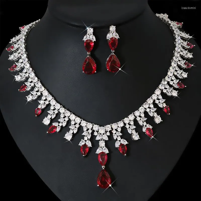 Collier boucles d'oreilles ensemble de luxe Big2pcs bijoux avec zircon cubique pour les femmes mariée fête mariage accessoires saoudien arabe dubaï