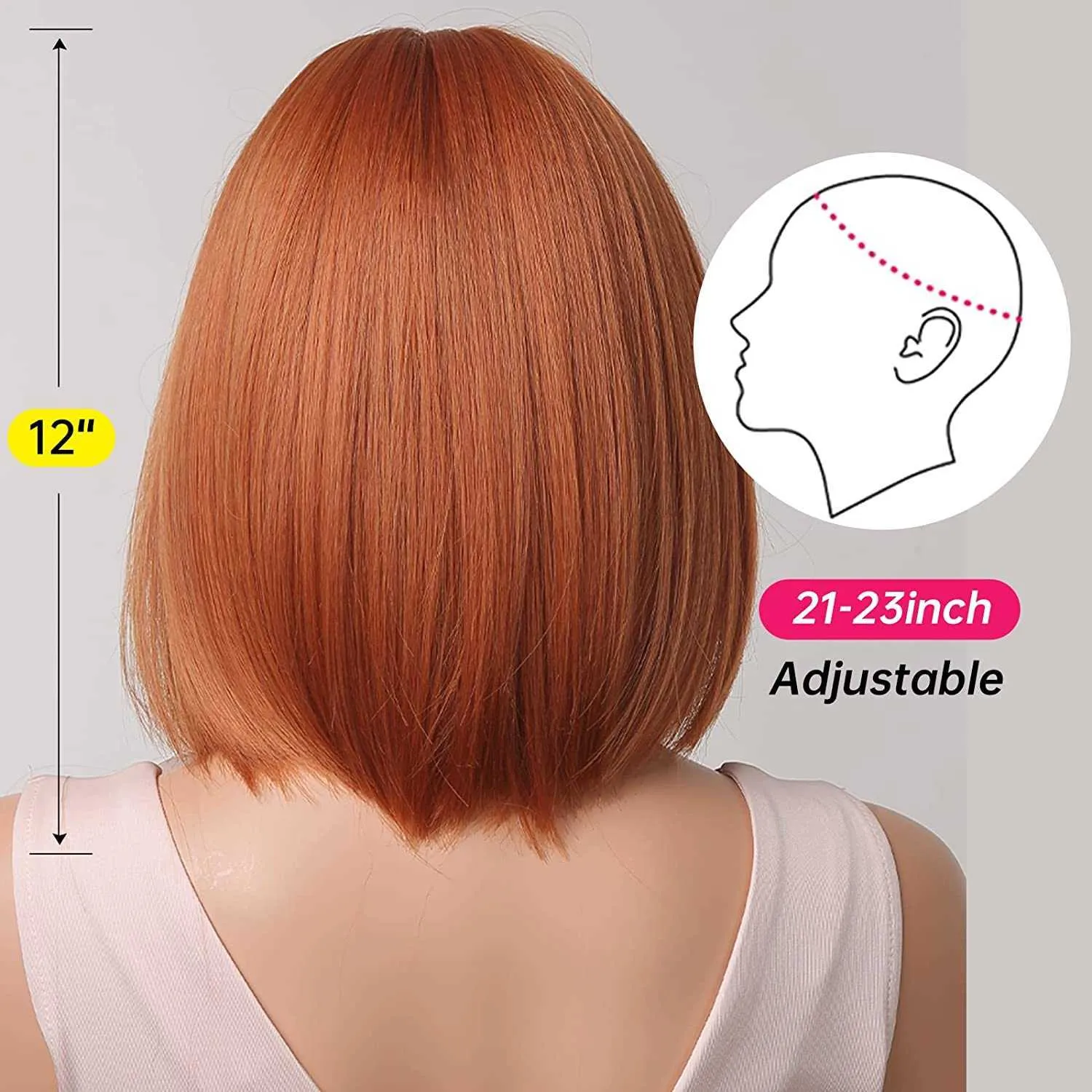 Nxy Hair Wigs 10~14 Inch Short Bob for Women Ginger Wig with Bangs Orange Cosplay Synthetic Daily Use 230619