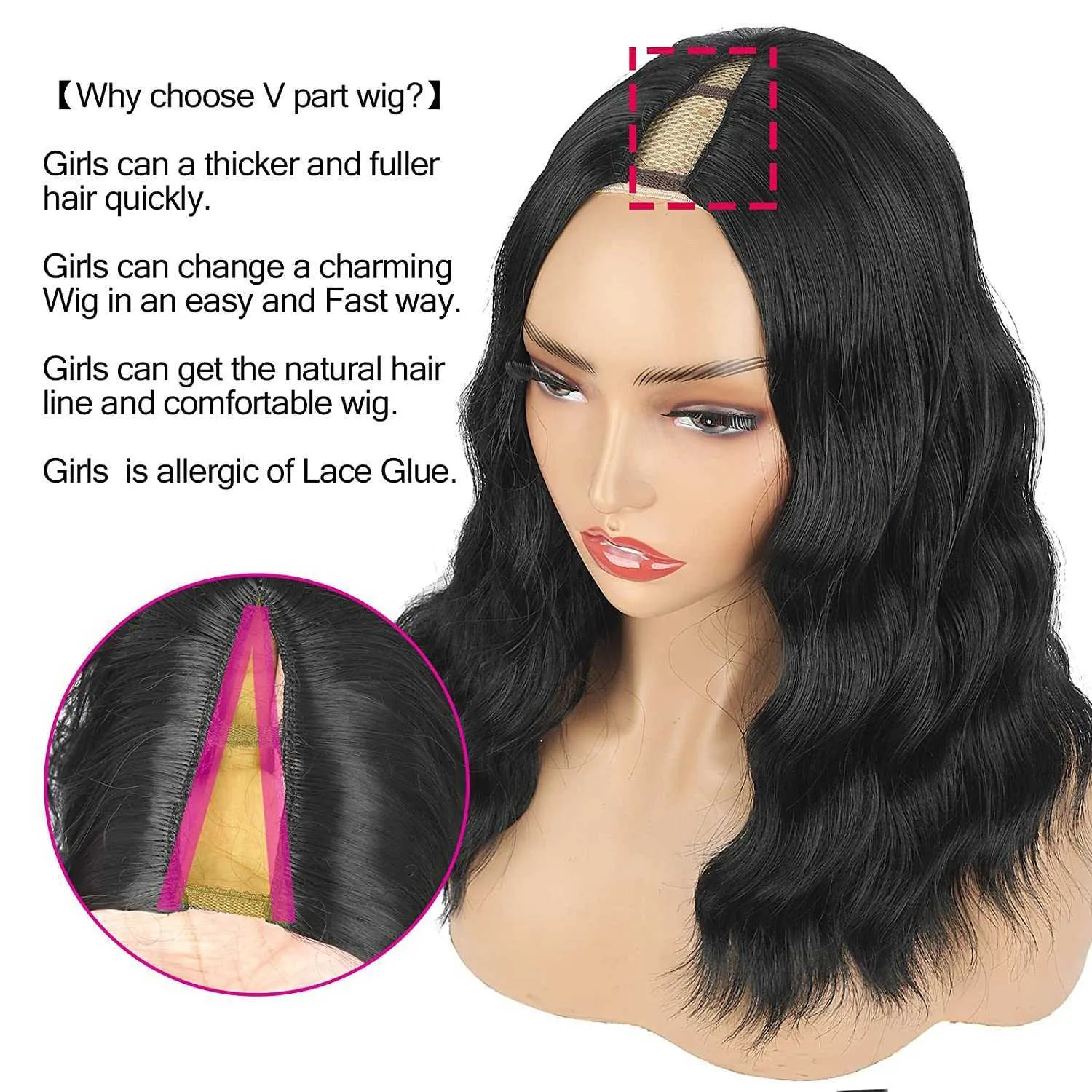 Nxy Hair Wigs 8-16 inch Natural Black Synthetic V Part Short  display picture 2