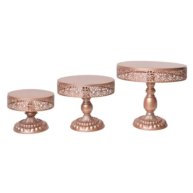 8Sets Cake Stand Dessert Cupcake Pastry Candy Display Plate Pedestal Holder Round Metal For Wedding Event Födelsedag Fest Gold Rose Black