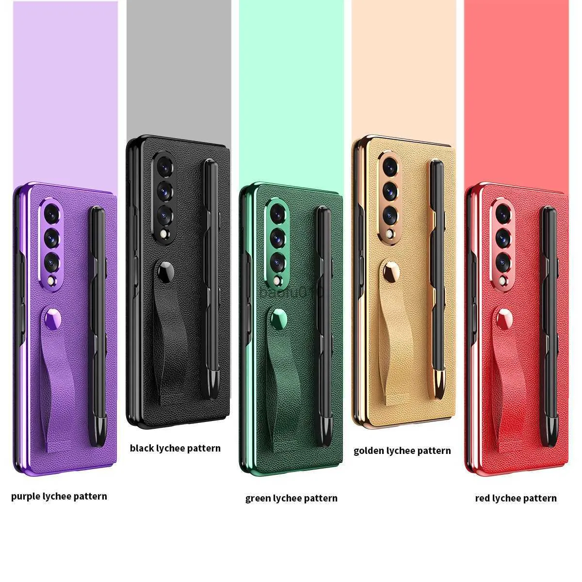 Para Samsung Fold3, carcasa para teléfono móvil, ranura para bolígrafo, color sólido, pantalla plegable con todo incluido, funda protectora W22, soporte magnético L230619