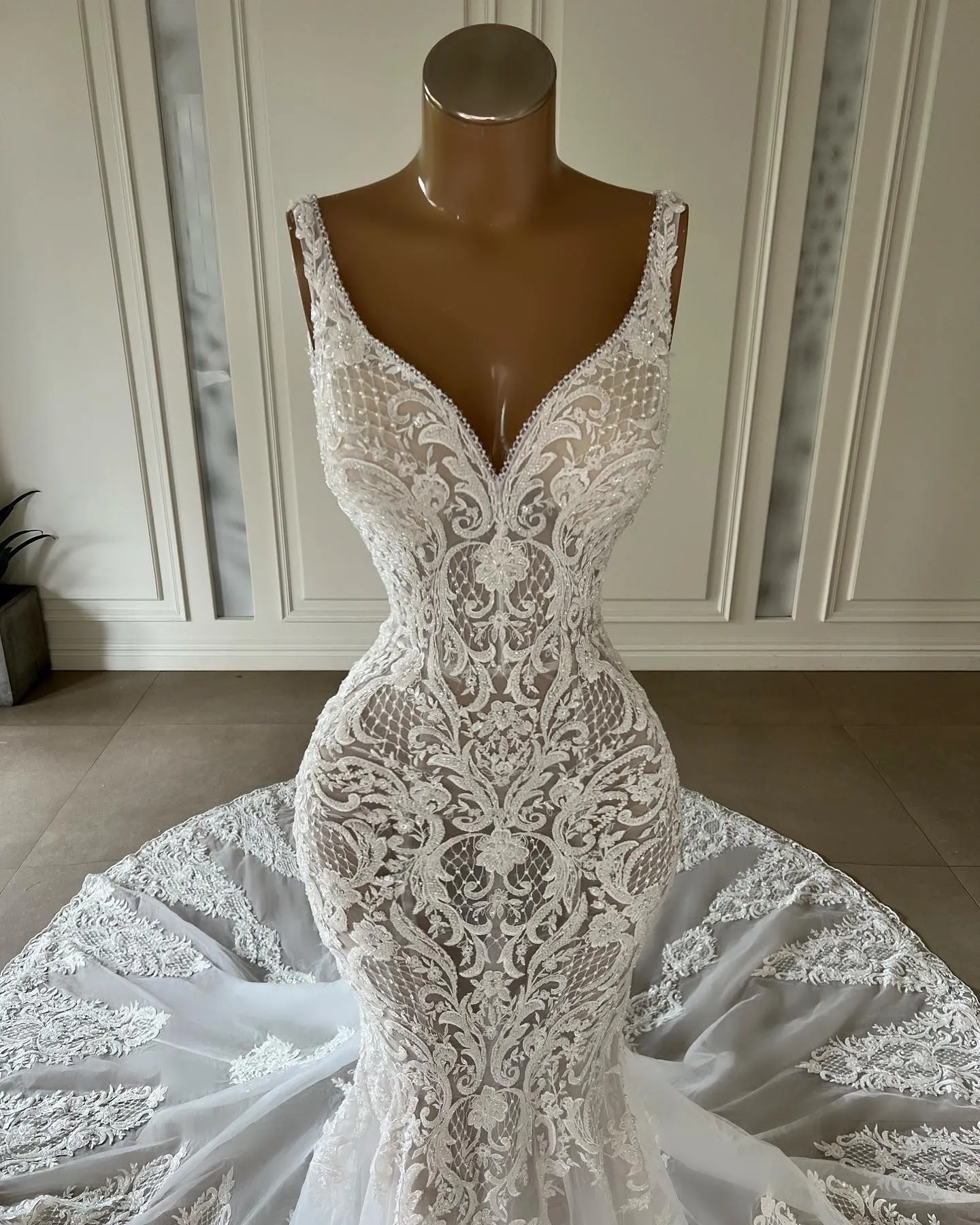 fitted lace wedding dress WIOJEIGO Bohemian Wedding Gowns Long Lace Bride Reception Dresses for Women Mermaid  Bridal Dress Ivory US2 at Amazon Women's Clothing store main image 0