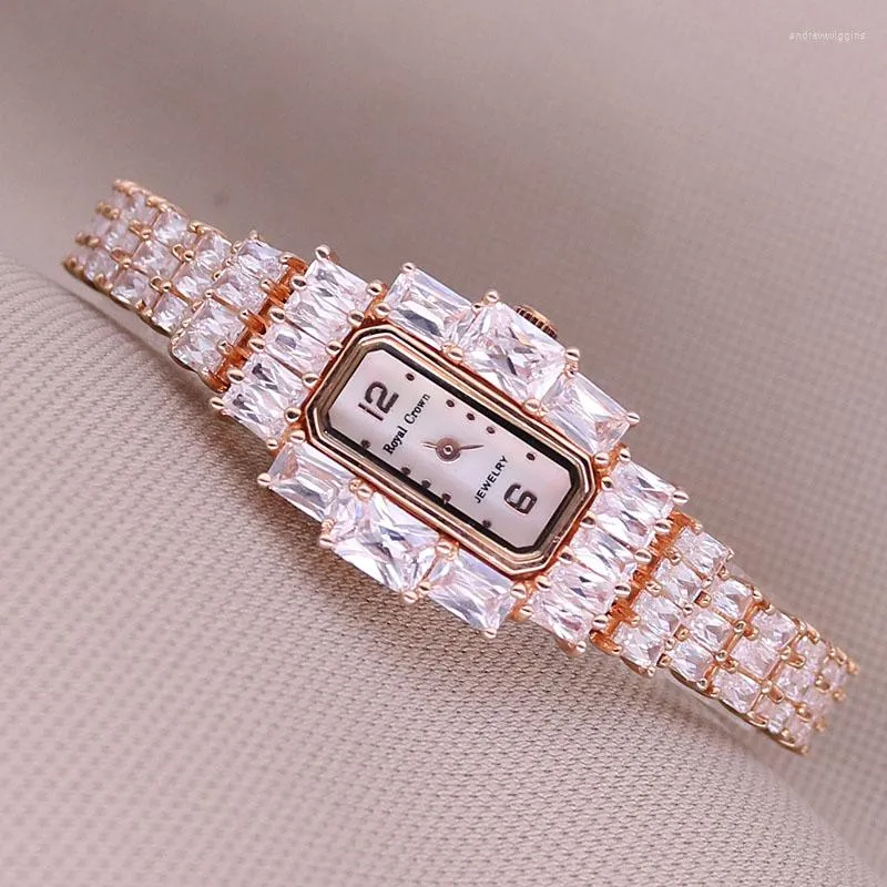 Orologi da polso Royal Crown Lady Orologio da donna Quarzo giapponese Moda Gioielli di lusso Ore Bracciale in madreperla Confezione regalo da ragazza con strass