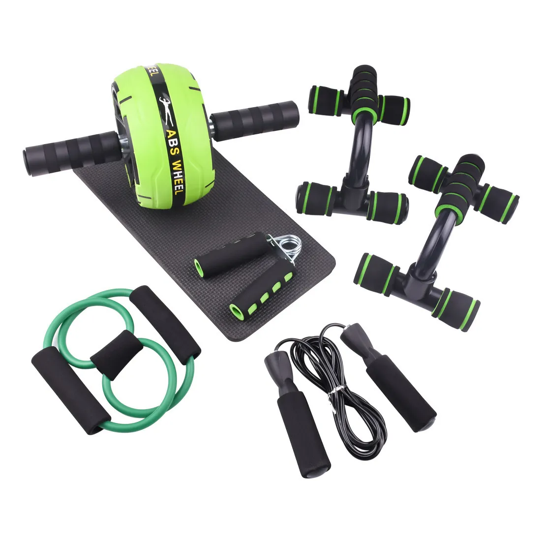 Core Abdominal Trainers 7 IN 1 AB Wheel Strength Training Ab Exercise Wheels Kit with Resistance Bands Push Up Bars Jump Rope Knee Mat Home 230617