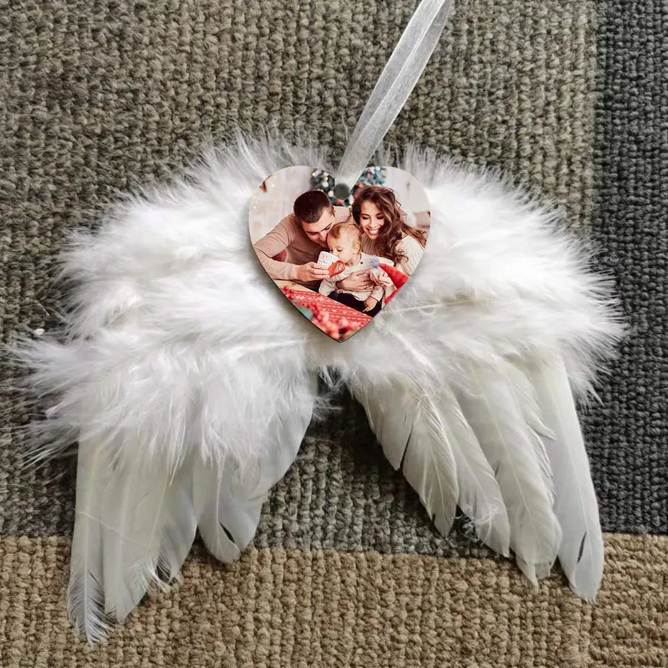 Sublimation Blank Christmas Feather Angel Wings Ornament Hanging White Decoration MDF Pendants for Christmas Tree Crafts Angel Wing Xmas