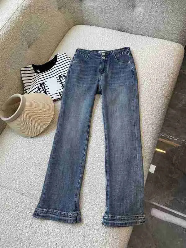 Damen-Jeans, Designer-Jeans, hohe Taille, gerade Hose mit weitem Bein, für dünne Frauen, lässig, Größe S-L-C3 UPW7