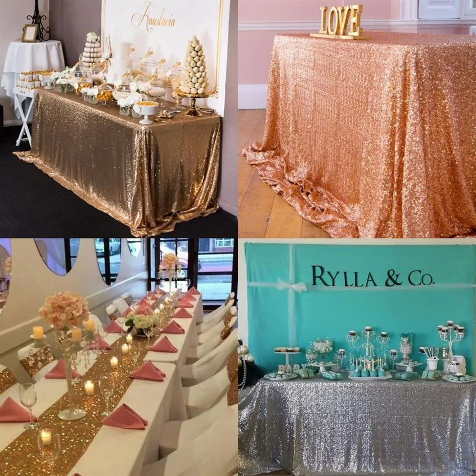 Tovaglia nuziale Great Gatsby Gold Bling rotonda e rettangolare Aggiungi brillantezza con paillettes Idea tavolo per torta nuziale Masquerade Birthd214W