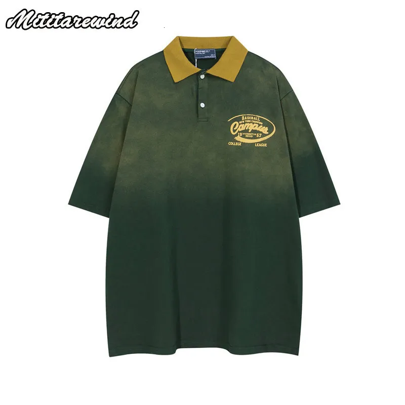 Polo da uomo Lettera Stampa T-shirt casual Oversize Hip Hop Polo Baggy Ins American High Street Colore a contrasto Youth Y2k Vintage Streetwear 230617