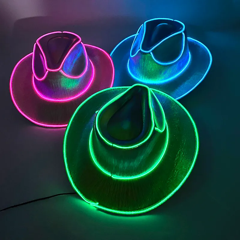 Novelty Games Glowing Cowboy Cap Neon LED Decor Supplies Fashion for Outdoor Cowgirl Hat Party Light Up In The Dark 230617