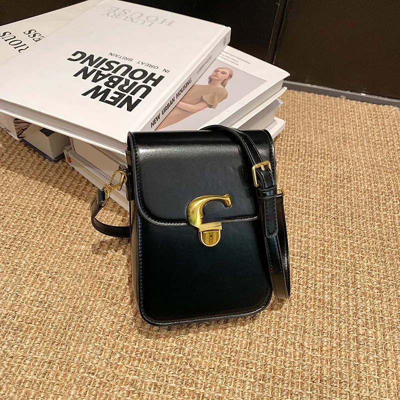 Kwaliteit geavanceerde textuur damestas nieuwe eenvoudige mode slot single schouder messenger tas mobiele telefoon tas