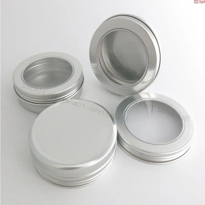 50 x 100g Aluminum Jar Container With Window 100ml Metal Display Tin for cream, sugar, storage, display, jewelry glitters usegood Wtwws