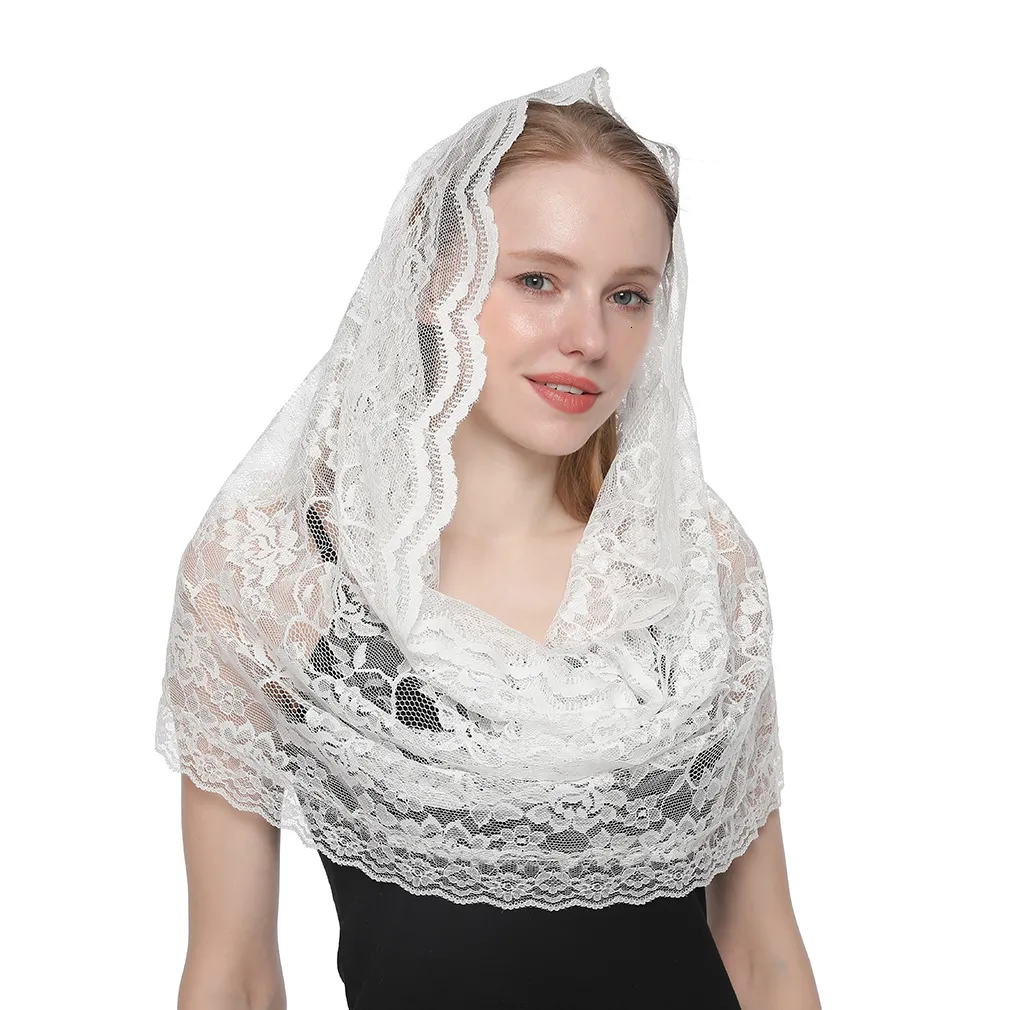 Prayer Long Head Bandana Elegant Lace Flower Head Scarf - Main Image