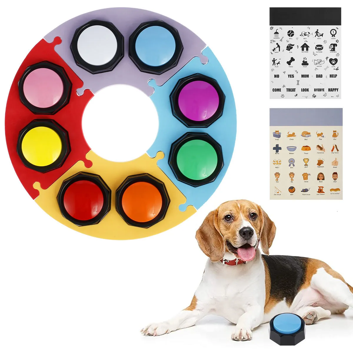 Obbedienza per l'addestramento del cane 8Pcs Pulsante di registrazione vocale Giocattoli per animali Pulsanti per cani per addestramento alla comunicazione Buzzer Pulsante parlante registrabile Giocattolo di intelligenza 230617