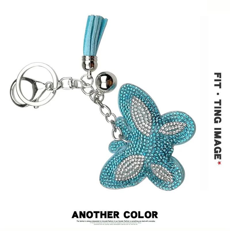 Fancy keychain Rhinestone Keychain for Women and Girls Bling Purse Charms Backpack Accessories Butterfly Shape Tassel Key Chain