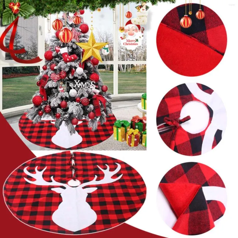 Carpets Christmas Decorations 120CM Red And Black Plaid Printing Tree Skirt Apron Throw Blanket Taupe