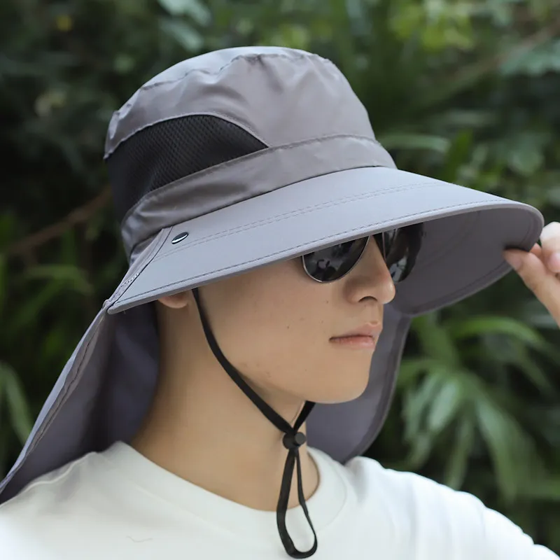 Cappello da sole a tesa larga con patta per il collo, con copertura per il viso rimovibile, cappellini da pesca safari UPF 50+ per uomo e donna