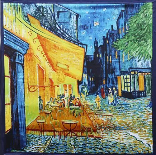 Eşarplar 90*90cm Lüks Marka Kadın İpek Eşarpları Van Gogh Boyama Kare Eşarplar Baharda Yaz Şalları 230619
