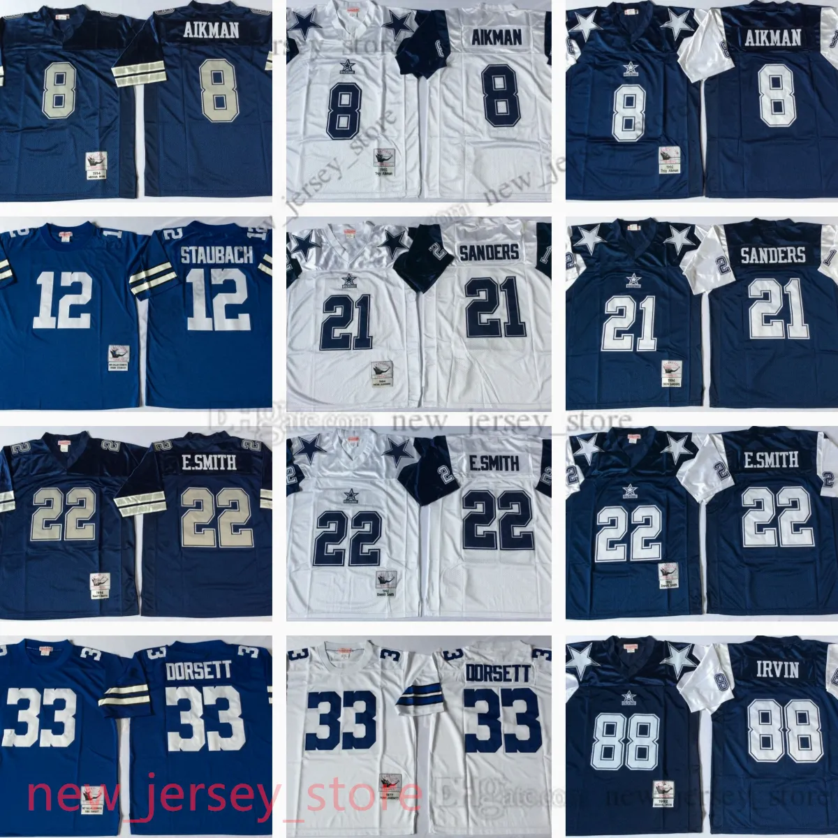 1980 Vintage Throwback Football Troy Aikman Trikots Retro Stitch 21 Deion Sanders 22 Emmitt Smith 8 Tony Dorsett 54 Randy White 88 Michael Irvin Roger Staubach