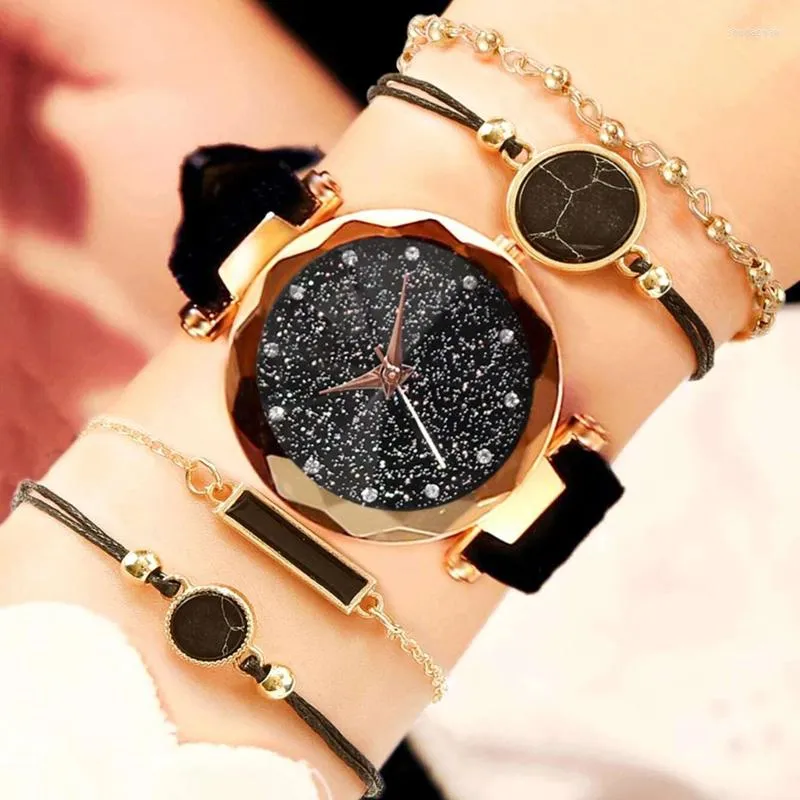 Нарученные часы 5pcs Set Women Watch Fashion Luxury Quartz Bristchwatch Crystal Watches Sky for Girl Gift Relogio femenino нет коробки