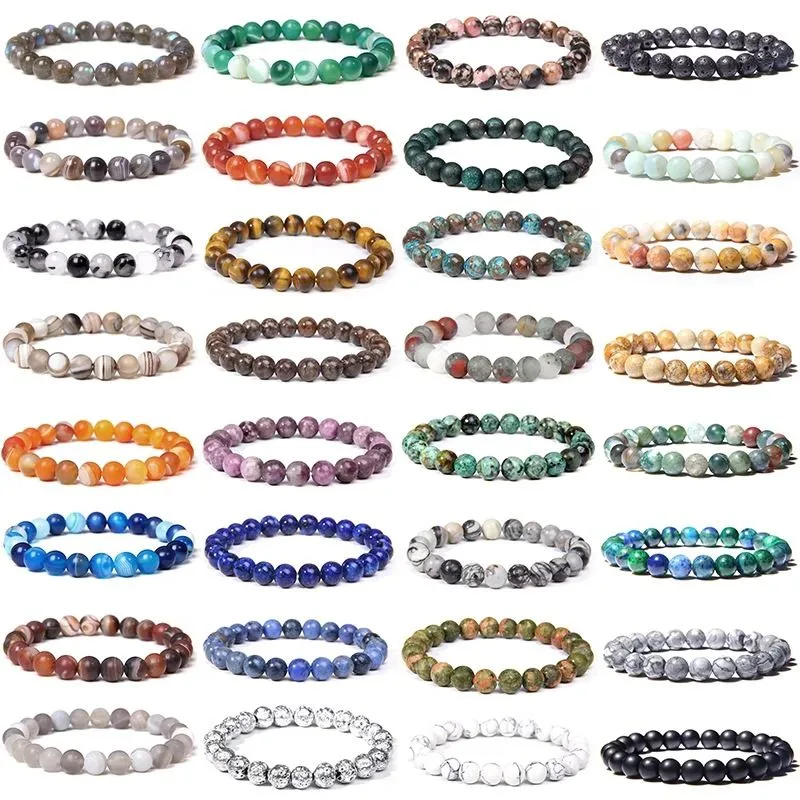 Colors 8mm Natural Stone Strand Bracelets for women Elasticity Fluorite Agate Yoga Bangle Men Jewelry