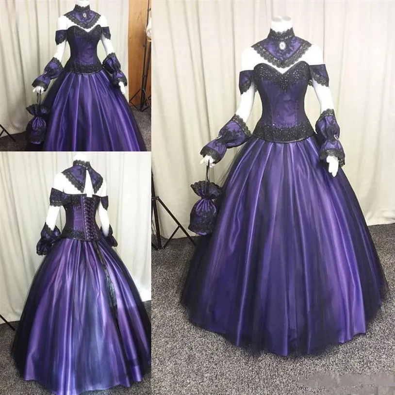 Черные фиолетовые готические свадебные платья 2020 плюс размер стимпанк Викторианский Хэллоуин Бальный платье Свадебное платье вампир САНЦИИ ГАД БР240I
