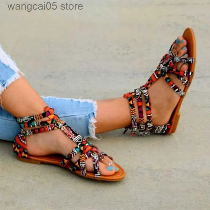Bohemian Gladiator Roman Rhinestone Sandals For Women Colorful
