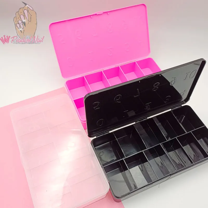 Unghie finte numerate in plastica nero rosa punte per unghie vuote scatola custodia custodia copertura completa unghie finte artificiali contenitore 11 celle 230619