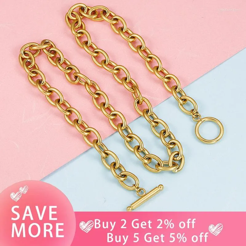 Chains 30% Off10pcs Stainless Steel Square Link Chain Necklaces For Women Men Toggle Clasp OT Buckle Choker Collar Hip_voghion.com