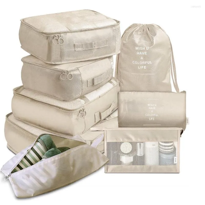 Sacs de rangement 8 pièces Cubes d'emballage organisateur de bagages de voyage valises vêtements chaussures pochette de rangement sac de toilette lavage