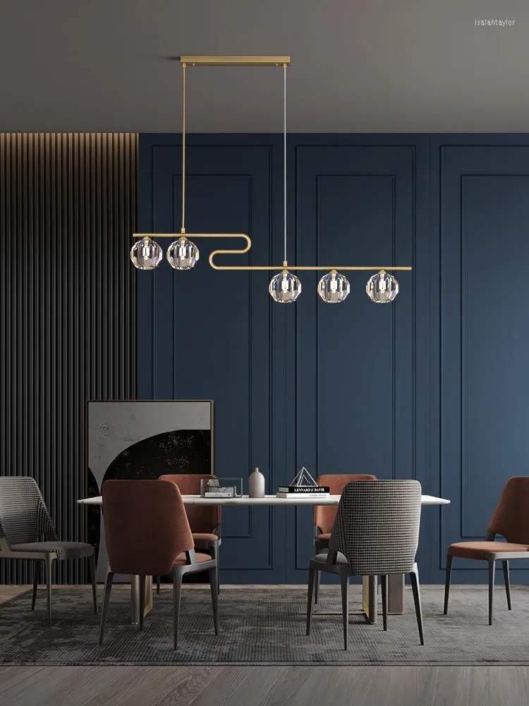Hängslampor kantin ljuskronor alla kopparljus lyxiga kristallled bordslampa långa bar post modern kreativ minimalistisk designer