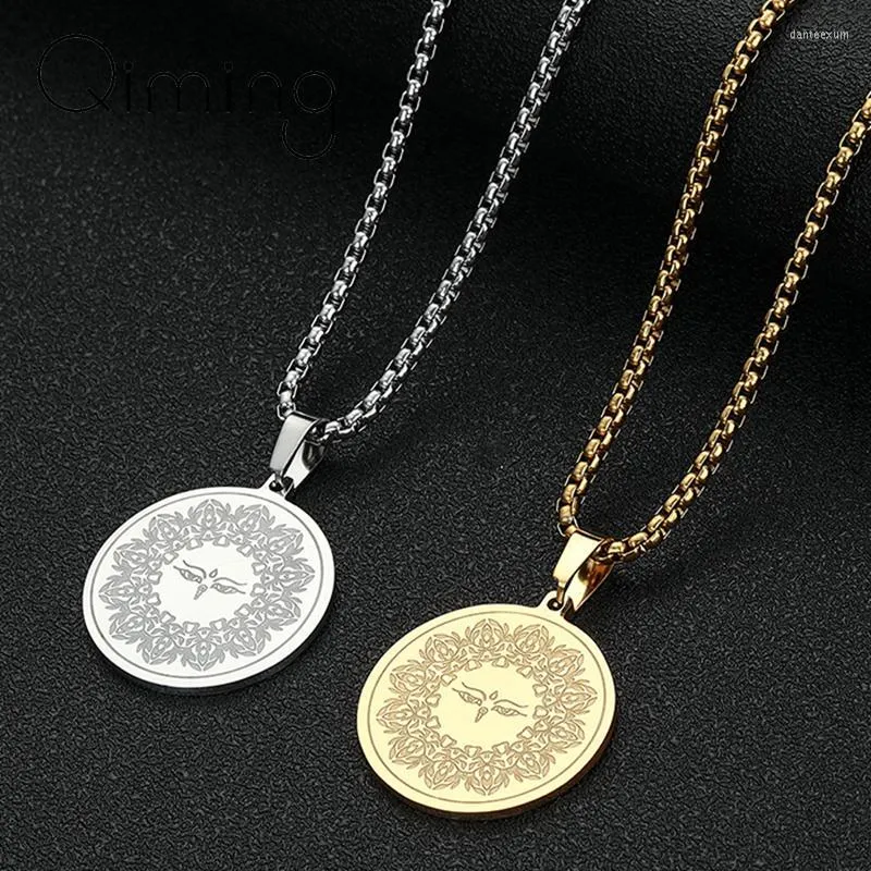 Pendant Necklaces Handmade Kind Buddha Eyes Necklace Stainless Steel Jewelry Sakyamuni Maitreya Amulet