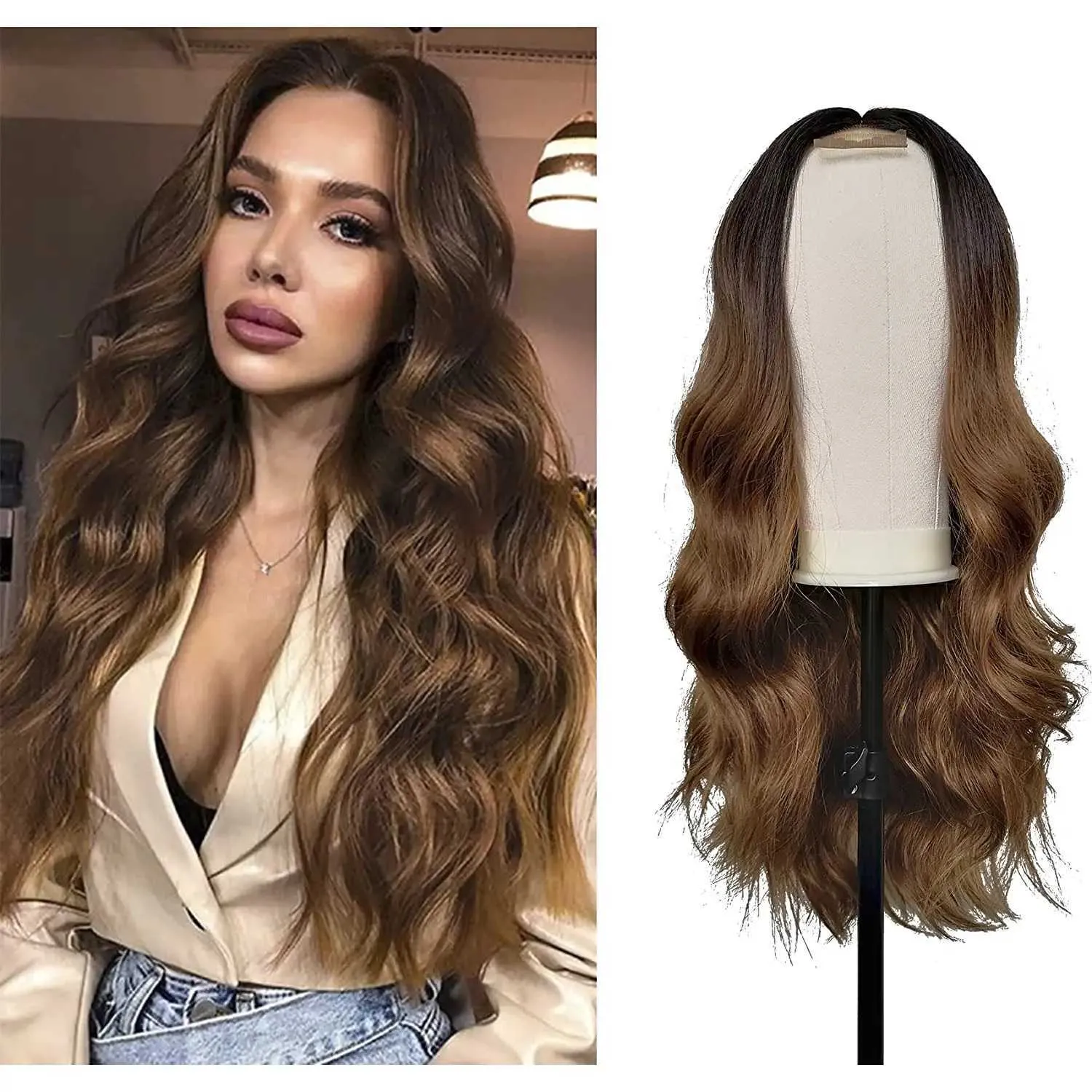 Nxy Hair Wigs 14 30inch Parrucca in pizzo sintetico Marrone per donna Lungo Natura Corpo ondulato Resistente al calore Uso quotidiano 150% Densità 230619