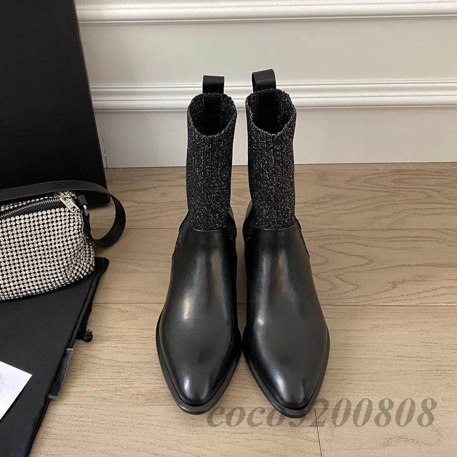 Outono Inverno Botas Tornozelo Botas Meia Botas Bico Redondo Botas Femininas Slip-On Couro Genuíno Moda Botas Curtas Sexy Bota de Salto Alto