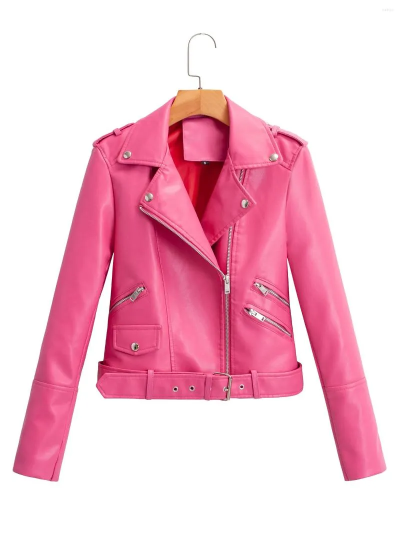 Women's Leather Arrival Spring Winter Autumn Brand Motorcycle Jackets Pink Jacket Women Coat Slim PU