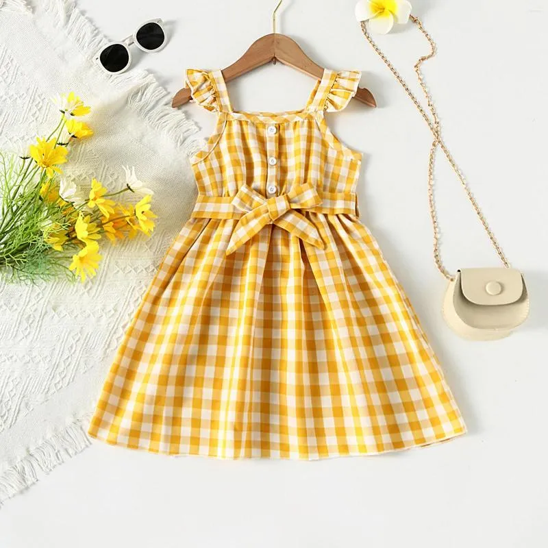 Fille robes enfants enfant en bas âge bébé filles printemps été Plaid à volants sans manches robe de princesse grand Tennis Jean pull pour