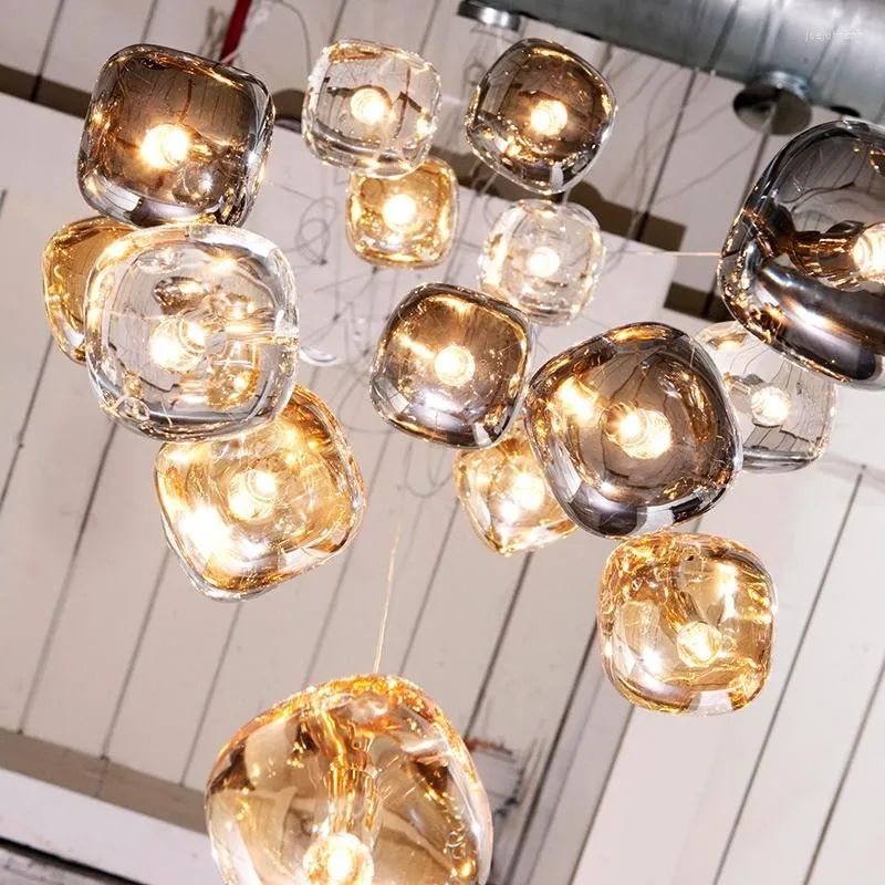 Lampes suspendues Led moderne créatif Transparent solide lustre en cristal intérieur escaliers Loft Villa luminaires